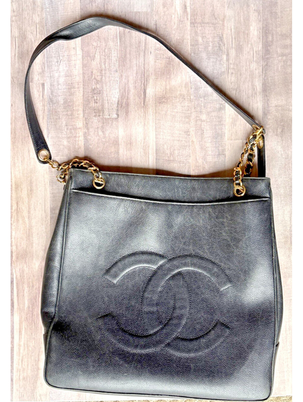 CHANEL Chain tote Caviar skin black Women Tote Bag Used Original Owner 1990’s